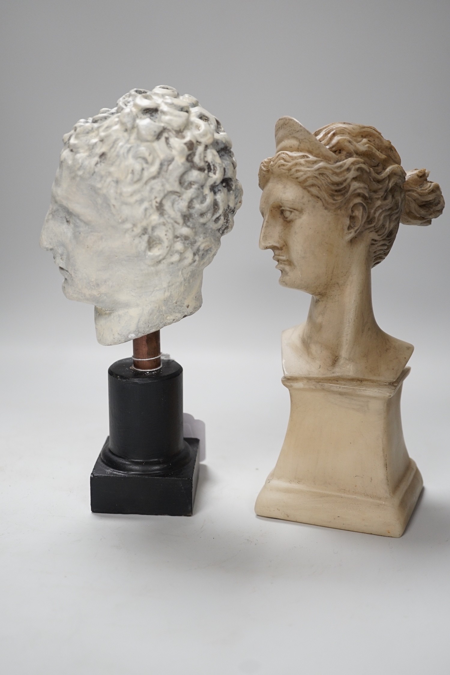 After the antique, two composition bust figures. Tallest 21cm